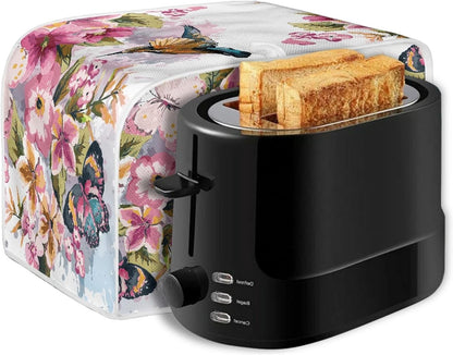Toaster Cover Bird Flowers Painting, 2 Slice Washable Kitchen Appliance Covers for Bread Maker Oven