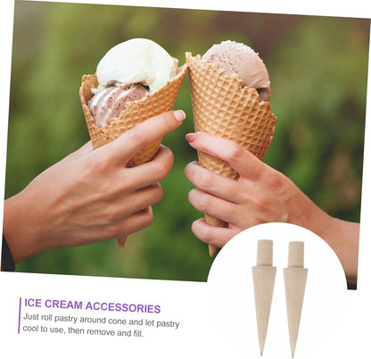 ABOOFAN 4 pcs Krumkake Waffle Cones Cream Maker Molds for Home Baking - Portable DIY Wooden Pastry Horns