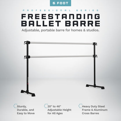 VITA Barre Portable Freestanding Double Ballet Barre, Professional, 6 Ft Bars, Black, Aluminum | Adjustable Height, Made in USA, Home or Gym Exercise Equipment for All Ages | Dance, Fitness, Pilates