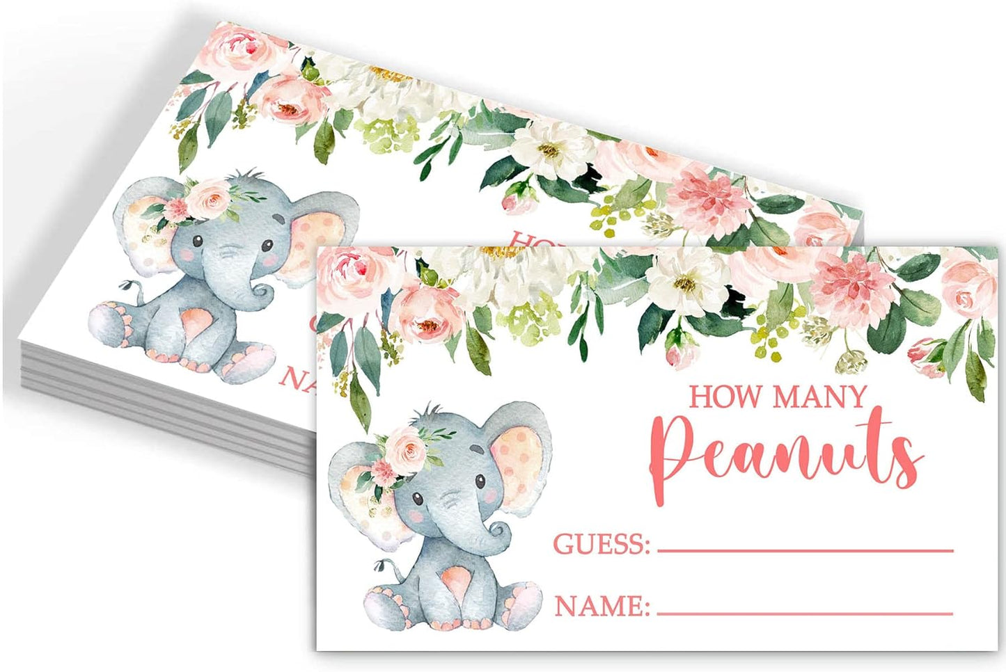 Yuzioey Pink Elephant Baby Shower Game, Guess How Many Peanuts, 50 Cards and Matching Sign
