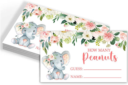 Yuzioey Pink Elephant Baby Shower Game, Guess How Many Peanuts, 50 Cards and Matching Sign