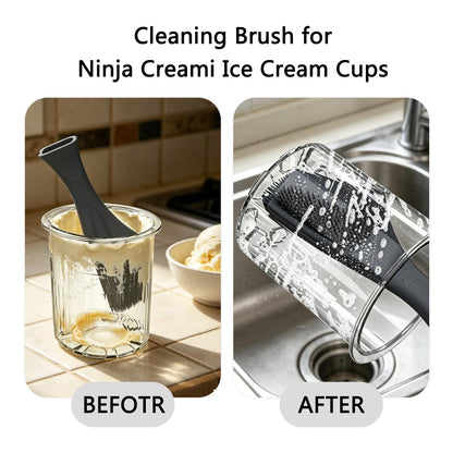 Cleaning Brush for Ninja Creami Ice Cream Cups – 2-in-1 Silicone Scraper and Brush,Curved Blade Fits Cup walls & Bottom, Dishwasher Safe (Gray)