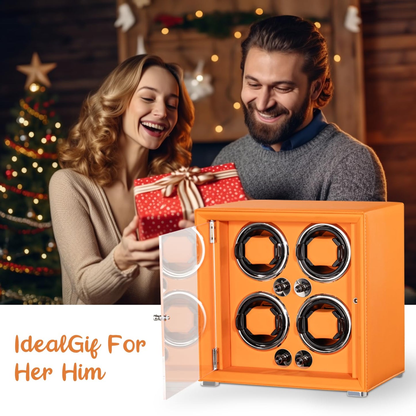 KOHUDIS Watch Winder for 2/4/6/9 Automatic Watches, high-end Leather Making, Super Quiet Mabuchi Motor, Two Power Modes, Built-in led Lights (Apricot, 4 Slots)