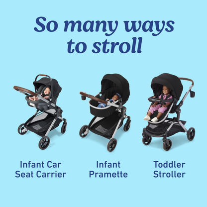 Graco® Modes Nest DLX Travel System, 3-in1 Modular Baby Carseat Stroller Combo, Adjustable Slide2Me Infant Car Seat Carrier, Pramette, to Toddler Stroller, Includes SnugRide DLX Infant Car Seat, Raven