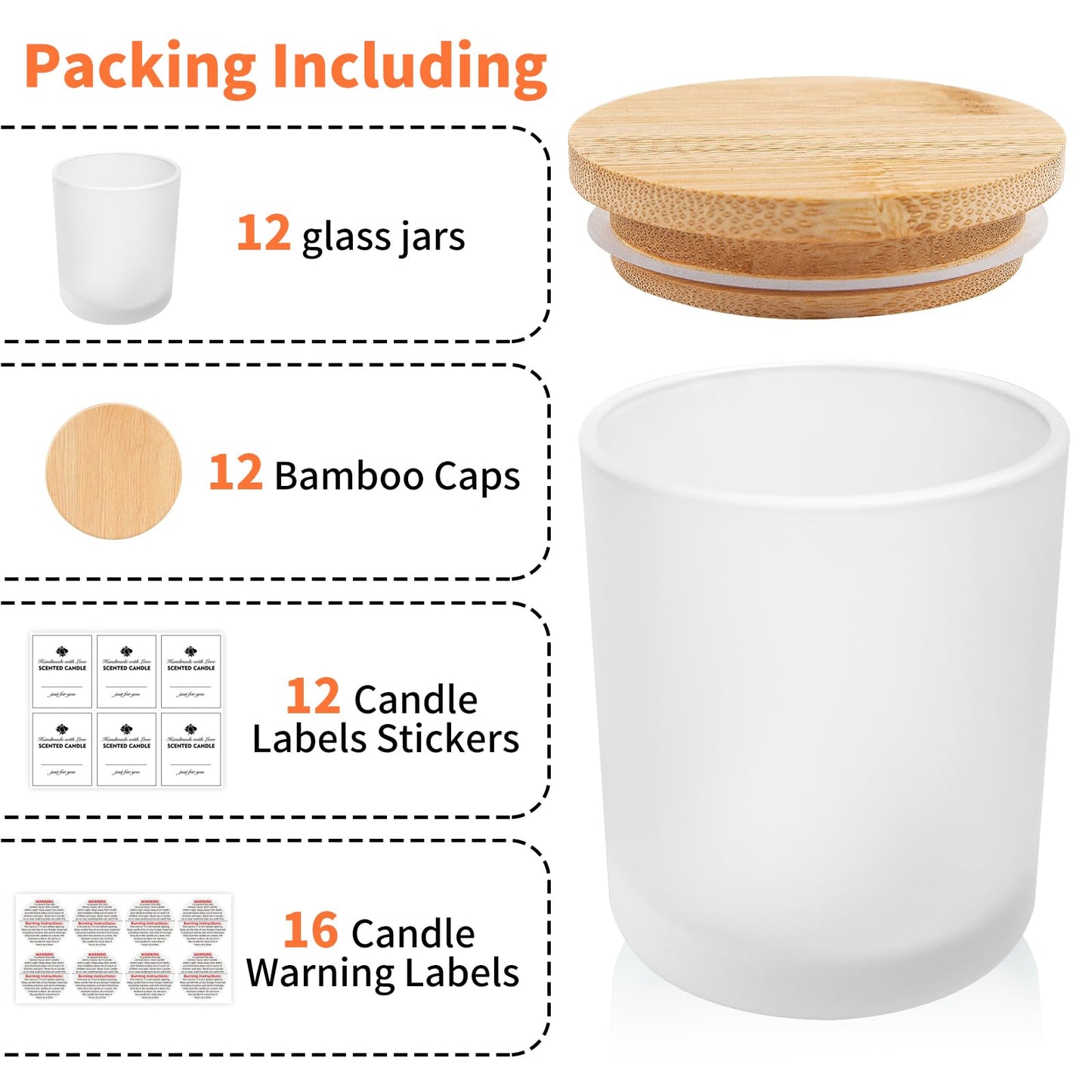 SUPMIND 12 Pack Glass Candle Jars-10oz Frosted Empty Candle Jars with Bamboo Lids and Sticky Labels, Bulk Candle Jars for Making Candles Containers - Dishwasher Safe