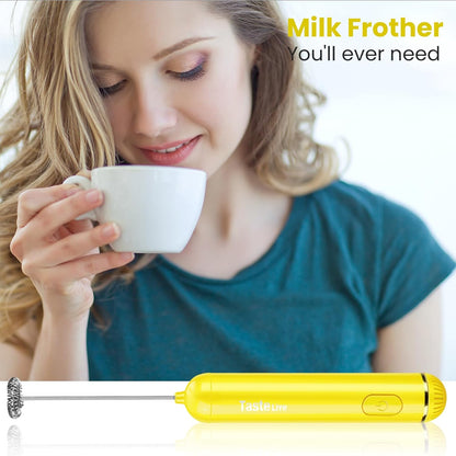 Handheld Electric Milk Frother, Battery Operated Foam Maker and Mixer for Drinks (Yellow)