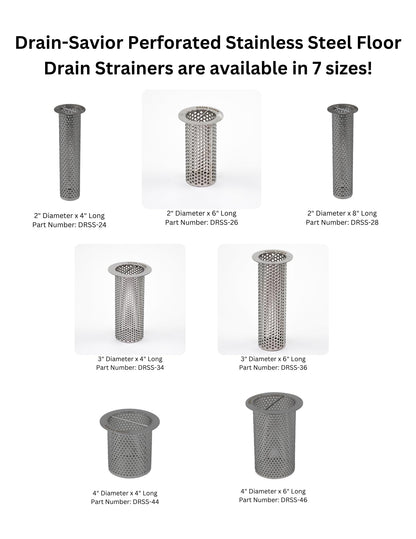 Drain Savior - 4" Commercial Floor Drain Strainer, 6" Tall, Cylindrical Mesh 316 Stainless Steel, Ideal for Restaurants, Commercial Kitchens, Manufacturing Plants