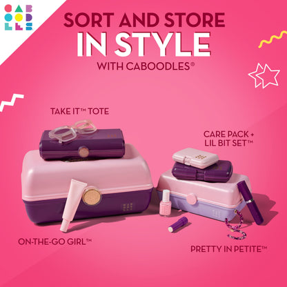 Caboodles On-The-Go Girl Makeup Box, Deep Pink Sparkle, Hard Plastic Makeup Organizer Box, Built-In Mirror, Secure Latch for Safe Travel, Spacious Storage for Large Items
