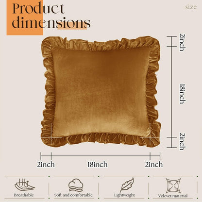 KKJIAF Gold Velvet Throw Pillow Covers 18 x 18 Inch Set of 2, Ruffle Euro Pillow Shams Velvet Square Pillow Case for Sofa Bedroom Couch Decorative