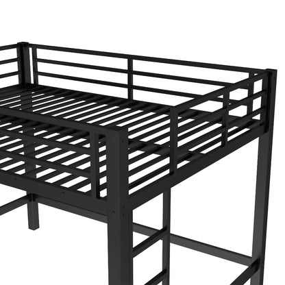 Bellemave Queen Size Loft Bed with 2 Ladder and Guardrails, Metal Loft Bed Frame for Adults, Kids, Teens, Black