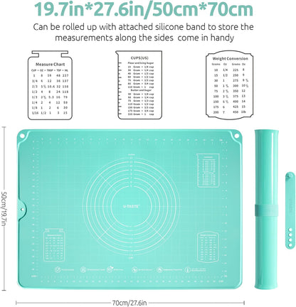 U-Taste Large Pastry Mat 28"x20" - Food-Grade Silicone, Non-Stick, Non-Slip with Clear Measurements (Aqua Sky)
