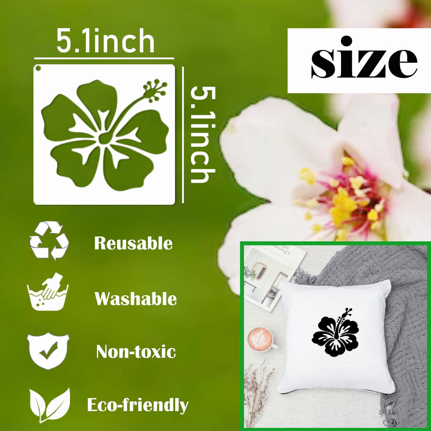 Hibiscus Leaf Stencils Flower Paint Stencil Tropical Leaves Palm Tree Nature Floral Art Craft Drawing Stencil for Painting on Wood Rock Wall Card Making Fabric Canvas Furniture Porch Paper (Hibiscus)