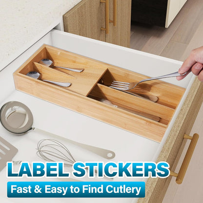 Bamboo Silverware Drawer Organizer Kitchen Utensil Tray Holder for Flatware, Cutlery, Spoon, Forks, Knives