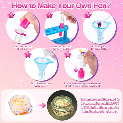 Subao 55+ DIY Glitter Gel Pens Making Kit,Pen Creator Studio,Make Your Own 15 Sparkly Cute Pens,Creative Arts and Crafts for Kids Ages 5 6 7 8,Birthday Christmas Gifts for Girls 9 10 11 12 Years Old
