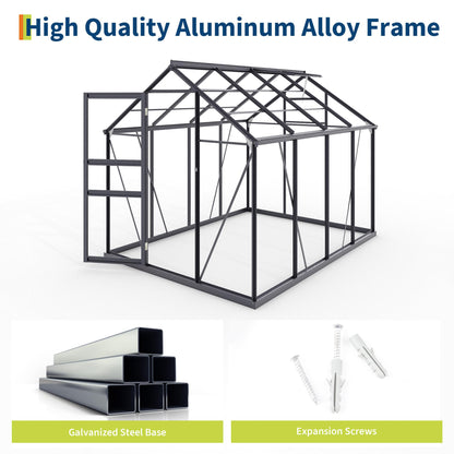 Garvee 6x8 FT Outdoor Greenhouse - Quick Setup Structure, Polycarbonate with Lockable Door, 2 Roof Vents, Aluminum Walk-in Heavy Duty, Perfect for Garden Backyard
