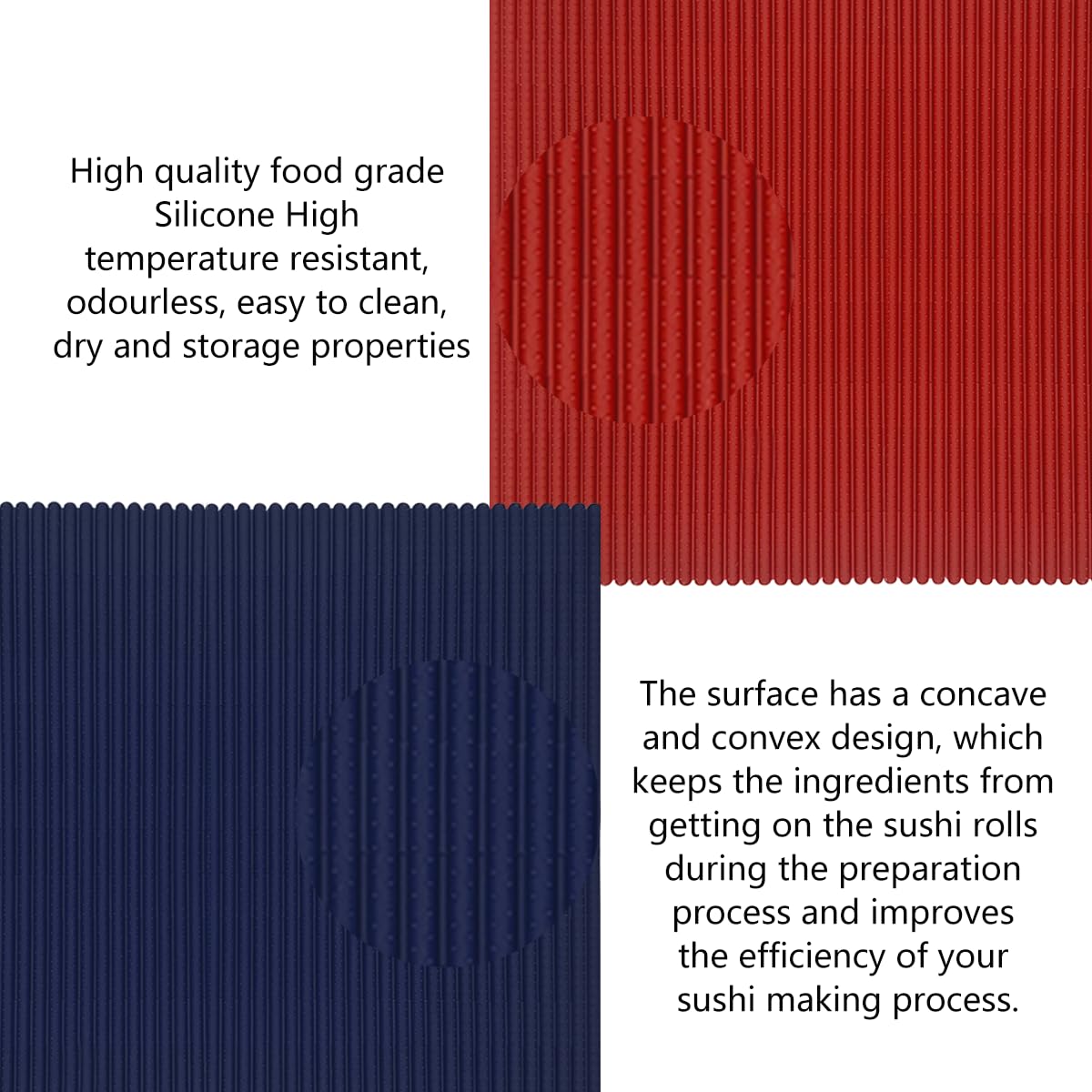 Esamploe 2 Pcs Silicone Sushi Mat,Non Stick Silicone Sushi Roll Mat,Durable Silica Sushi Roller,Reusable and Easy to Clean,Home Kitchen DIY Sushi Silica Making Tools(Red/Blue)