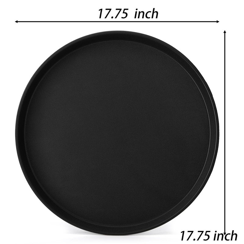 TOPZEA 3 Pack Large Restaurant Serving Tray, 18 Inch Plastic Black Round Server Tray, Non-Slip Rubber Lined Bar Drink Trays Cafeteria Buffet Food Service Trays for Coffee Table, Kitchen, Party