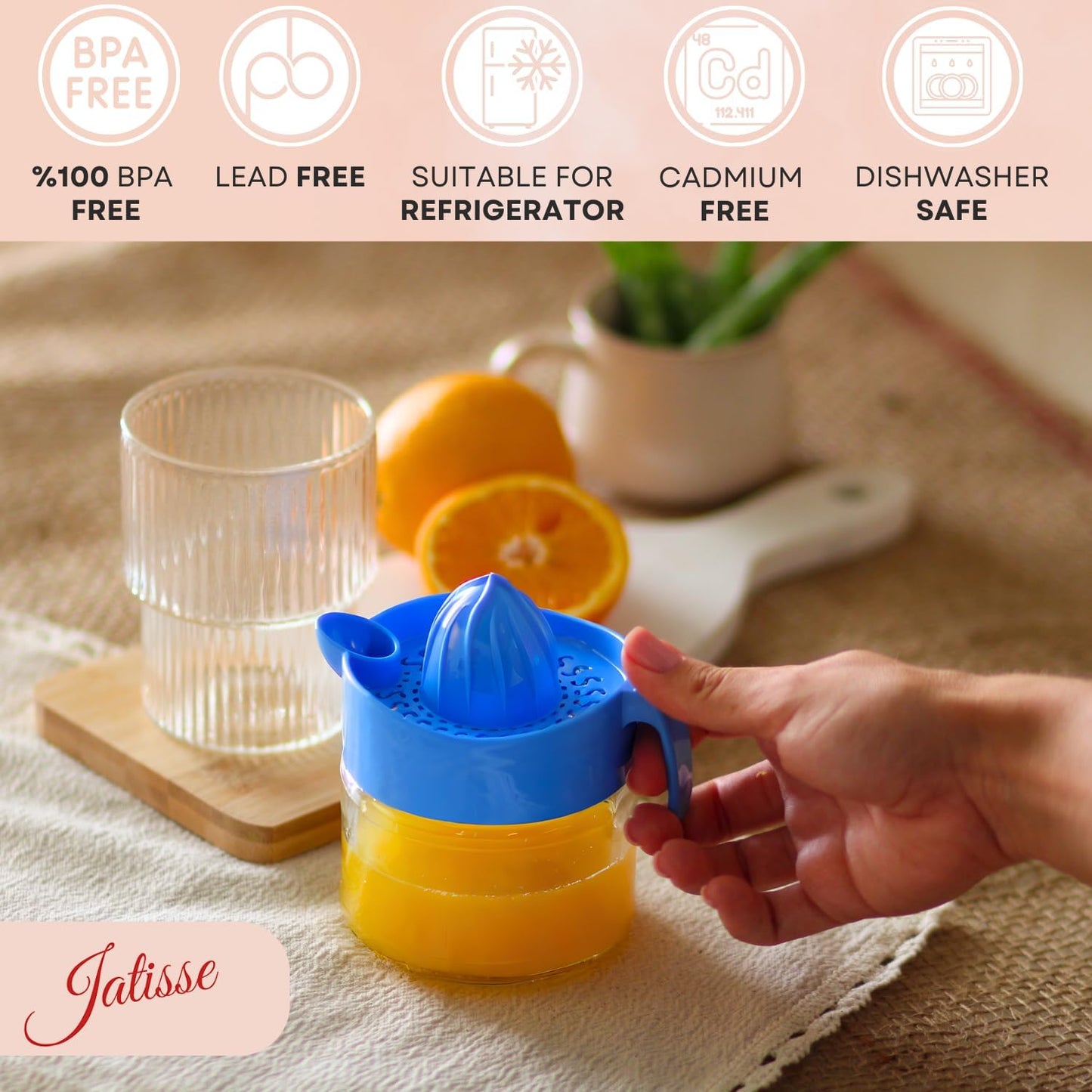 Glass Lemon Juicer, Small Grapefruit and Citrus Extractor with Handle and Pour Spout, 10.1oz (Yellow)