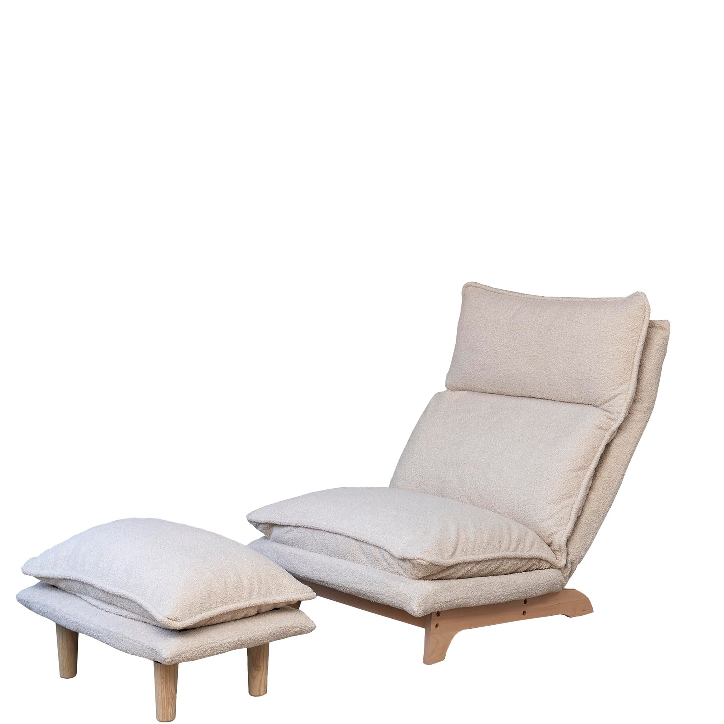 Foldable Reclining Sofa Chair with Adjustable Headrest, Ergonomic Lounge Chair for Living Room, Bedroom, Balcony, Reading, Gaming, and Meditation, Beige Fabric Single Seat with Metal Frame