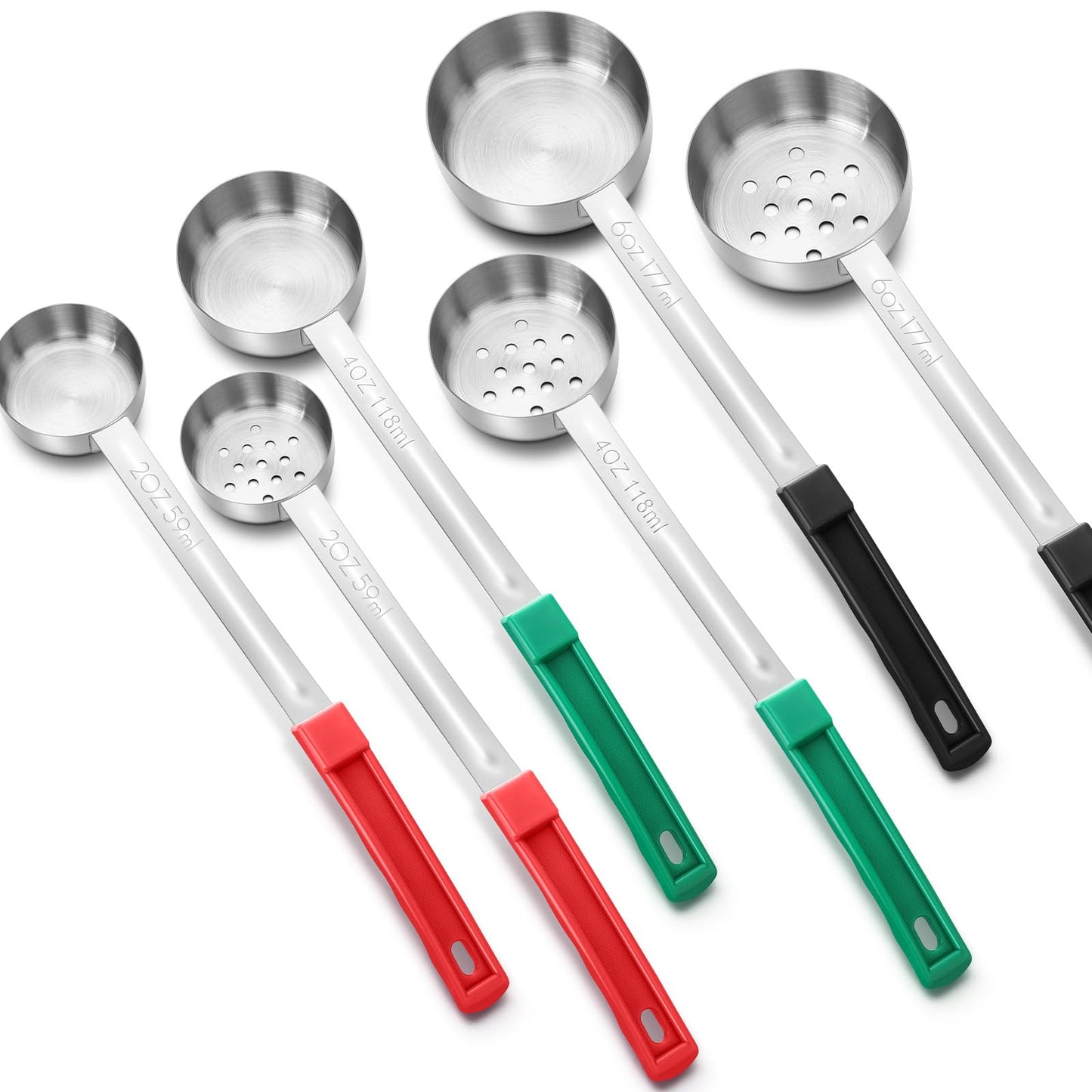 Reallnaive 6 Pcs Portion Control Serving Spoons, Restaurant Measuring Serving Ladle Utensils, Portion Control Slotted and Unslotted Scoops for Weight Loss, Kitchen, 3 Size