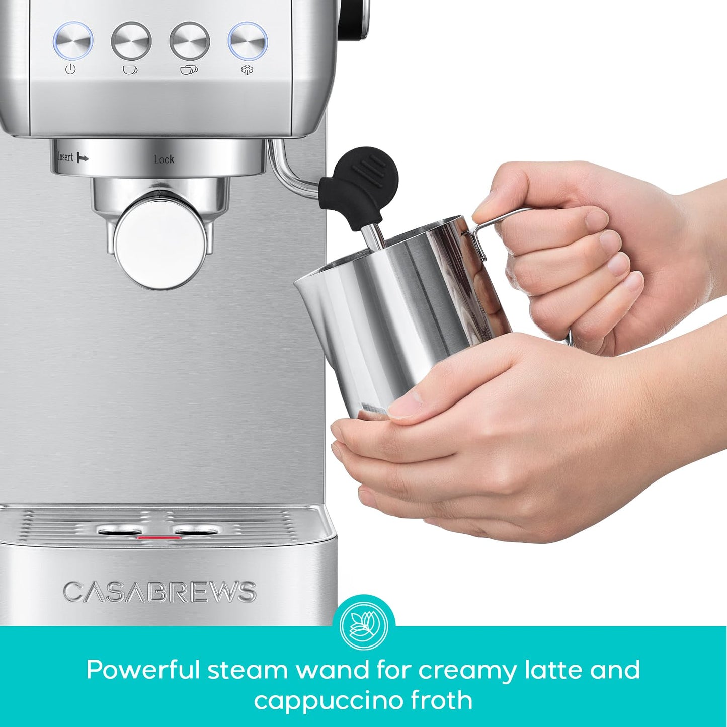 CASABREWS 3700 Essential Espresso Machine 20 Bar, Stainless Steel Cappuccino & Latte Coffee Maker with Steam Frother for Home, 43.9oz Water Tank, Silver