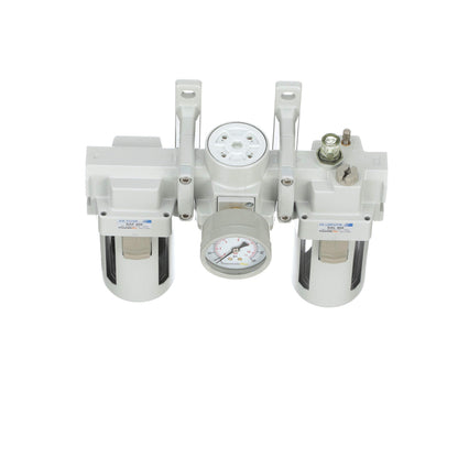 PneumaticPlus SAU400-N04G Compressed Air Filter Regulator Lubricator Combo 1/2" NPT - Poly Bowl, Manual Drain, Bracket, Gauge