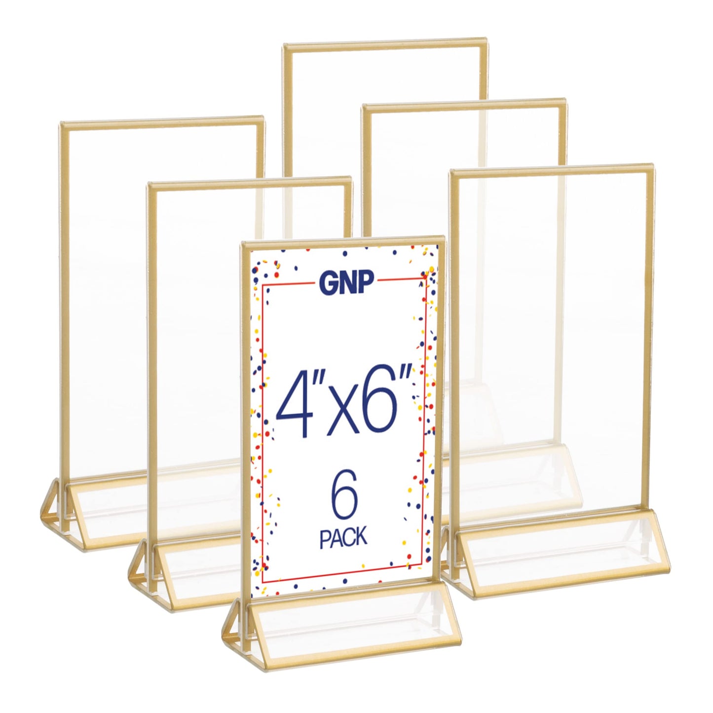 4x6 Picture Frames 6-Pack - Floating Frame Set for Table Numbers, Wedding Signs, Photos, or Table Decor by Great Northern Popcorn (Gold)