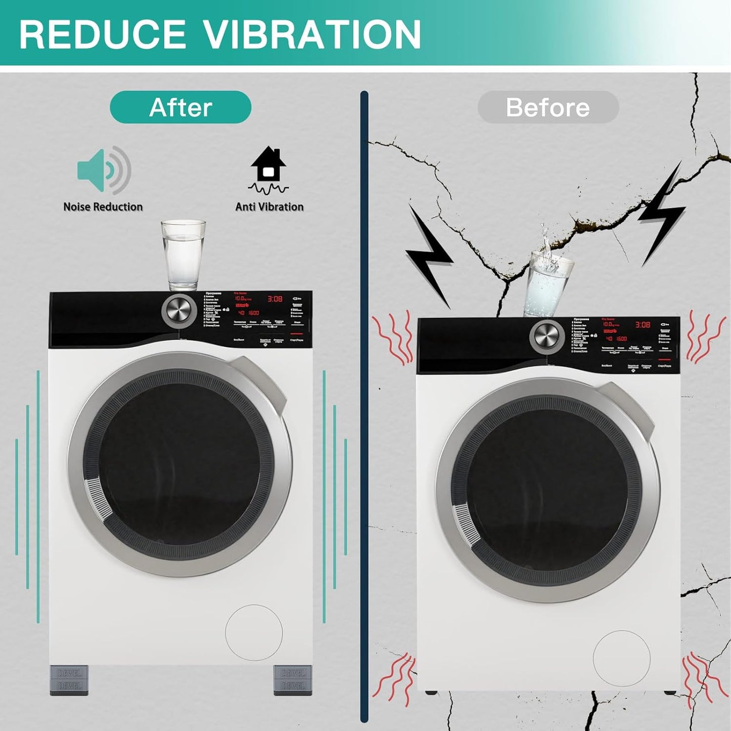 SEISSO Anti Vibration Pads, Noise Cancelling Rubber Feet Mat for Washing Machine, Stabilizer Prevents Walking