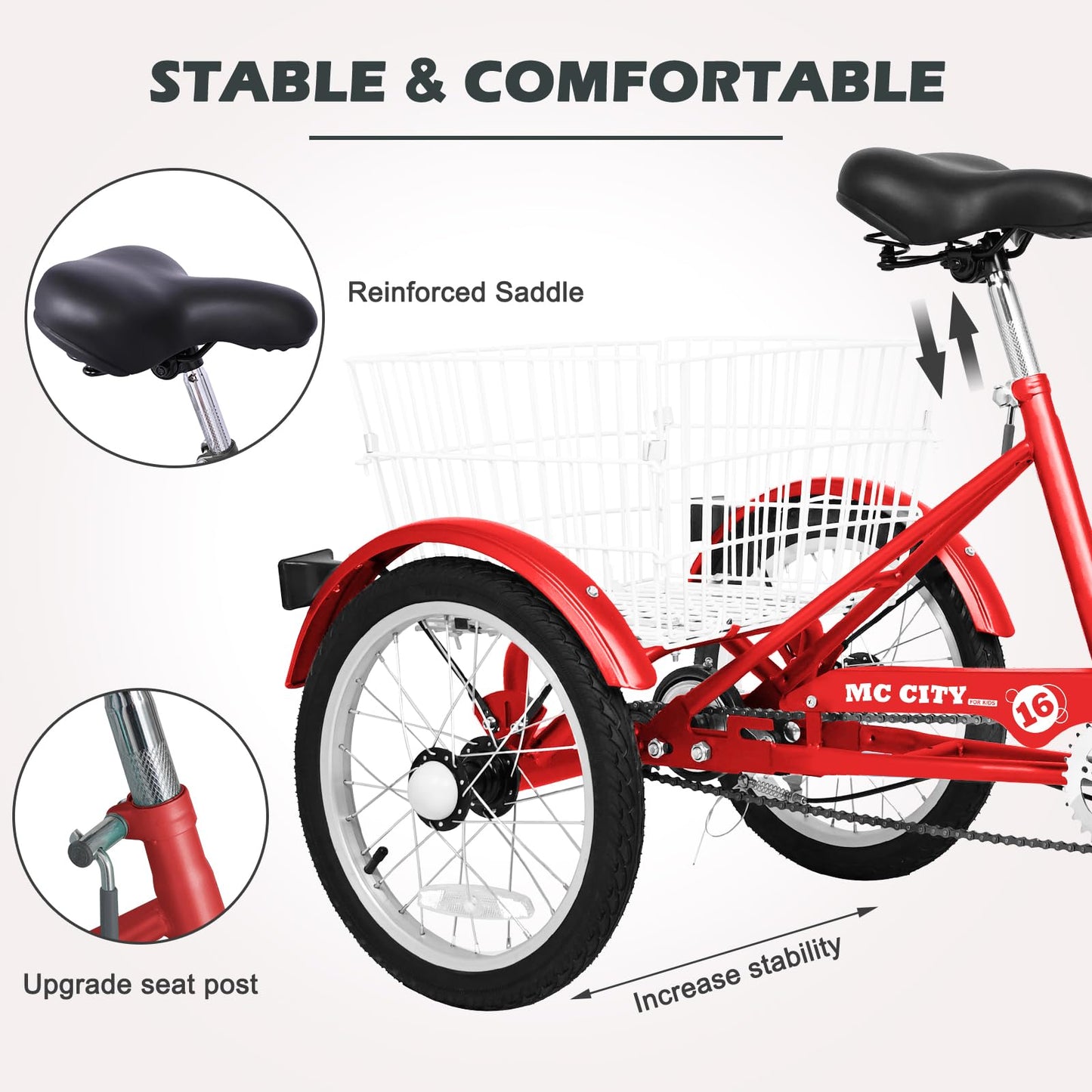 H&ZT Adult Tricycle, 3 Wheeled Bike, Trike Cruiser Bike, with 7-Speed Gear, Parking Brake Handle, Low Step, Large Rear Basket, Elderly Friendly, for Men, Women, and Teens