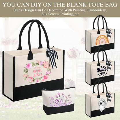 Sanwuta 20 PCS Canvas Tote Bag with Inner Zipper Pockets and Makeup Bag Bulk Christmas Birthday Teacher Appreciation Gifts for Women Bridesmaid Mother