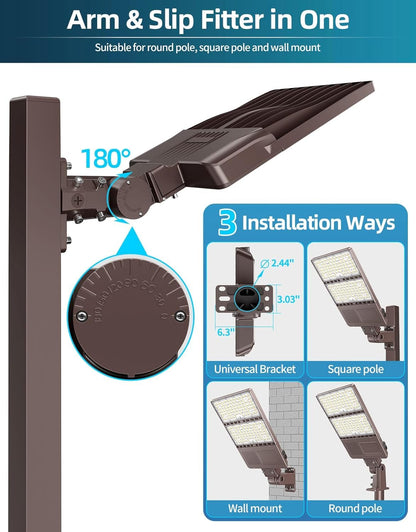 ADUB 10PCS LED Parking Lot Lights 320W 250W 200W, LED Shoebox Light 5700K 5000K 4500K Arm&Slip Fit Mount,Outdoor Pole Light with Photocell, IP65 Commercial Street Area Flood Lighting 100-277V