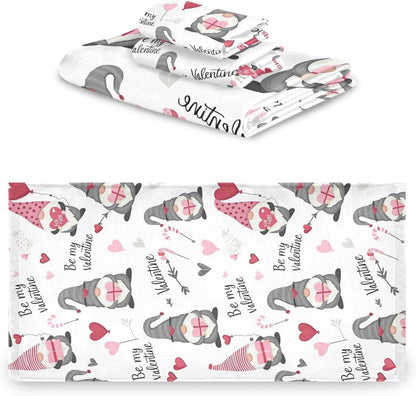 Set 3 Sets Pfrewn Cute Gnomes Hearts Pink Towels of Romantic Romantic Love Spring White Bathroom Towel Soft Absorbent