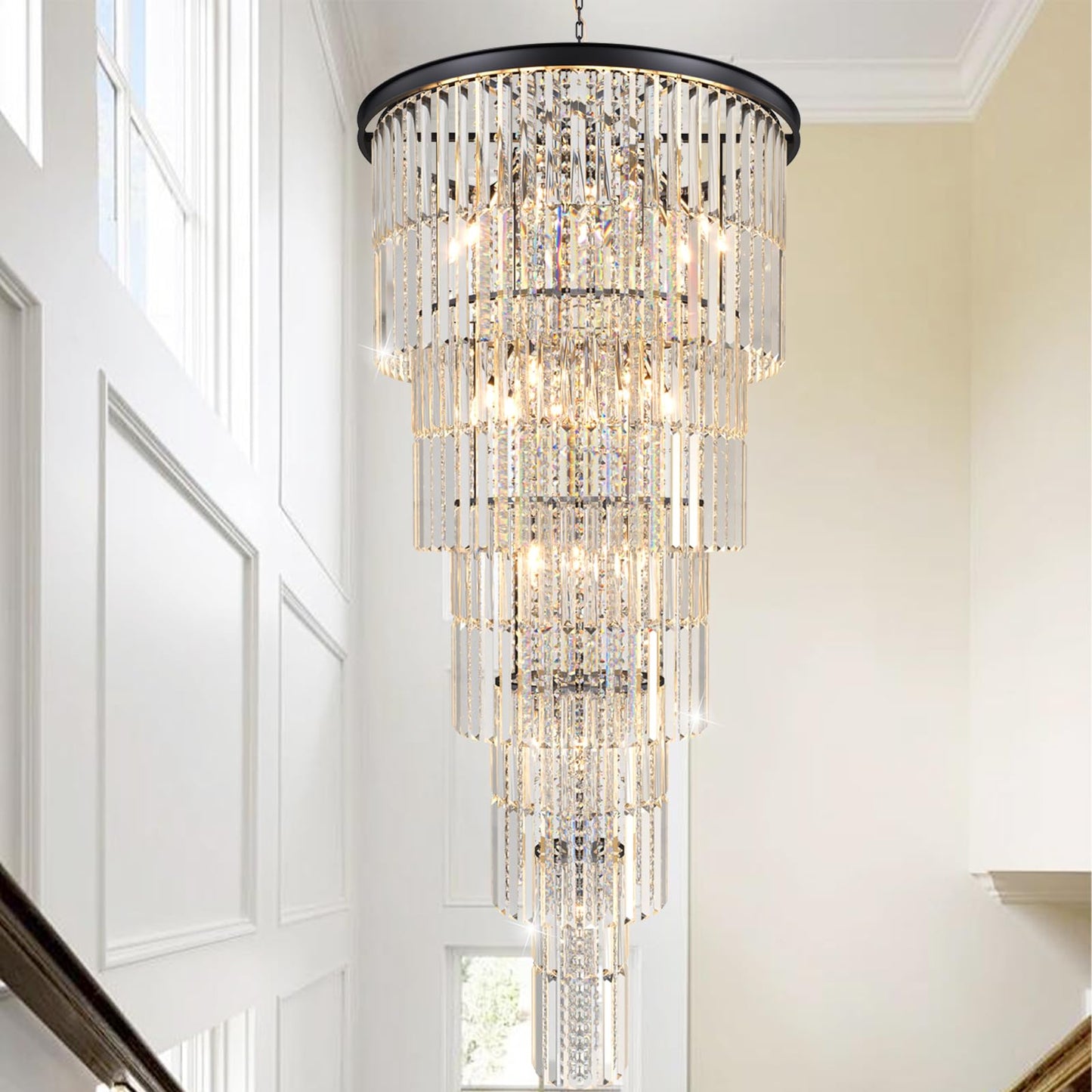 Arotikee Luxury 37-Light Crystal Chandelier for High Ceilings, Modern Black Extra Large Staircase Chandelier for 2-Story Foyer, Entryway & Villa Living Room