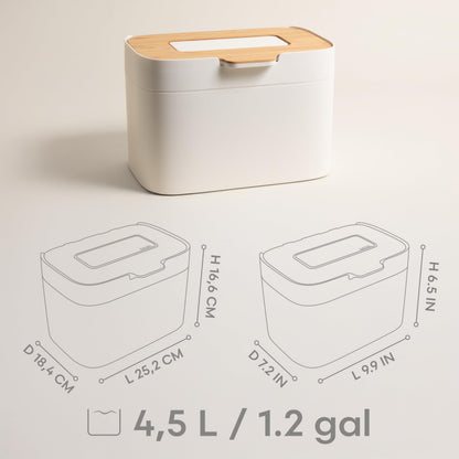 KAZAI. Compost Bin Kitchen 'Elin' | 1.2 GAL / 4.5L Countertop Compost Bin with Wooden Lid & Filter | Odor-Free, Dishwasher Safe, with Inner Bucket | Small Indoor Kitchen Composter | Off-White/Bamboo