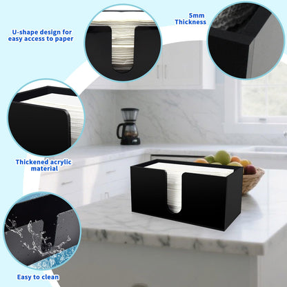 Paper Towel Holder for Countertop, Black Acrylic Napkin Dispenser – Fits Multifold, C-Fold & Z-Fold Trifold Towels, Durable 5mm Thick for Bathroom, Kitchen, Restaurant & Toilet (1pcs)