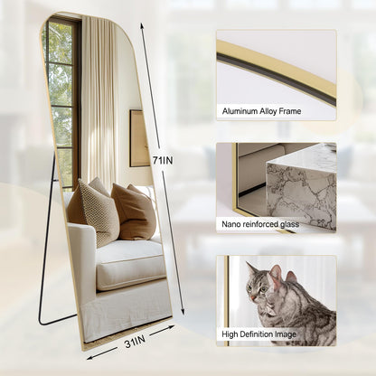 Anpark Oversized Floor Mirror - 71"x30" Arched Freestanding Full Body Mirror with Stand, Hanging or Wall Mounted for Living Room, Bedroom - Gold