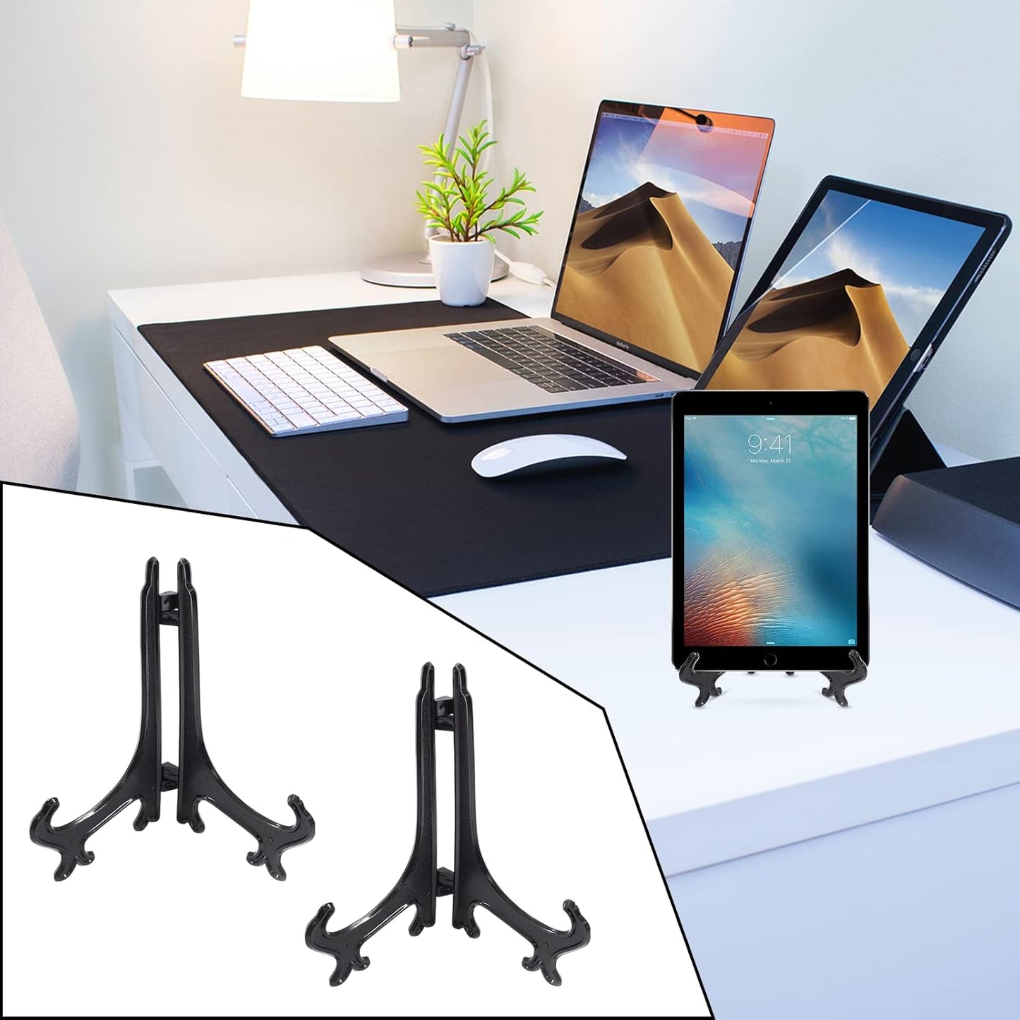 20 Pcs 5 Inch Black Plastic Easels for Displaying Pictures, Photos, Artworks, Posters, Small Boards