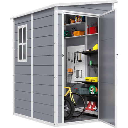 DWVO 5x4ft Resin Outdoor Storage Shed with Floor, Large Waterproof Lockable Storage Shed with Window, Plastic Outside Tool Storage for Garden Backyard Patio Lawn (Gray)