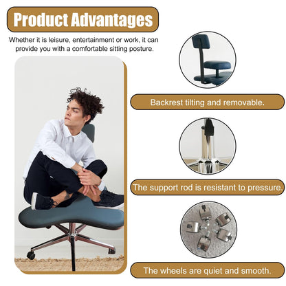 Office Chair Cross Legged Chair，Office Worker Leisure Chair with Footstool, Cross Legged Sitting Stool Chairs for Meditation Relax, Ergonomic Kneeling Seat for Office w/Back Support(Blue)