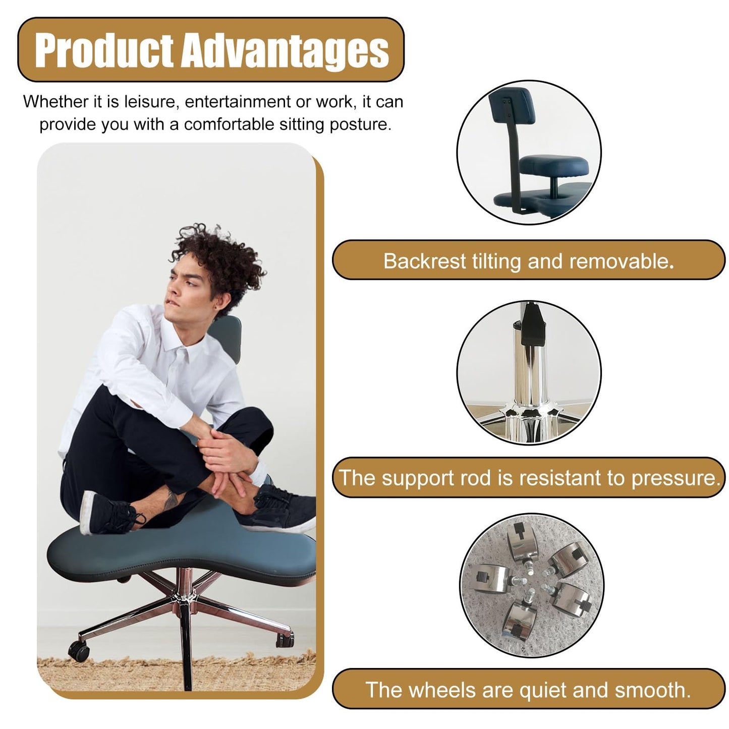 Office Chair Cross Legged Chair，Cross Leg Ergonomic Chair with Back Support, Adjustable Kneeling Chair for Computer Workers & Yoga Lovers, Chair Stool for Meditation(Black)