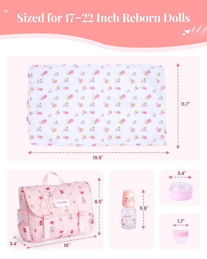 BABESIDE 9 Pcs Reborn Baby Doll Accessories for 17-22 Inch Reborn Dolls, Diaper Bag Set with 2 Diapers, Changing Pad, Bottle, Tissue and Care Set, Great for Children's Pretend Play, Doll Not Included