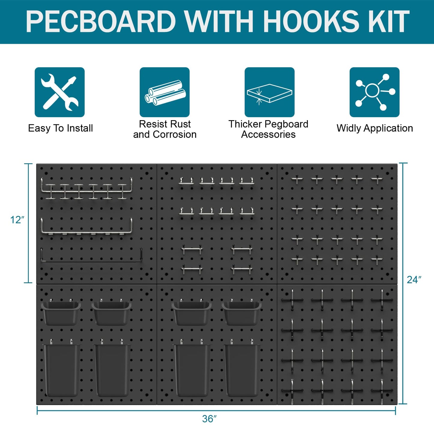 Daanxw Peg Board Kit, Includes Pegboard and Accessories,with Hooks and Bins,Peg Board Wall Organizer for Office,Ornaments Display,Crafts Organization (129, Black)