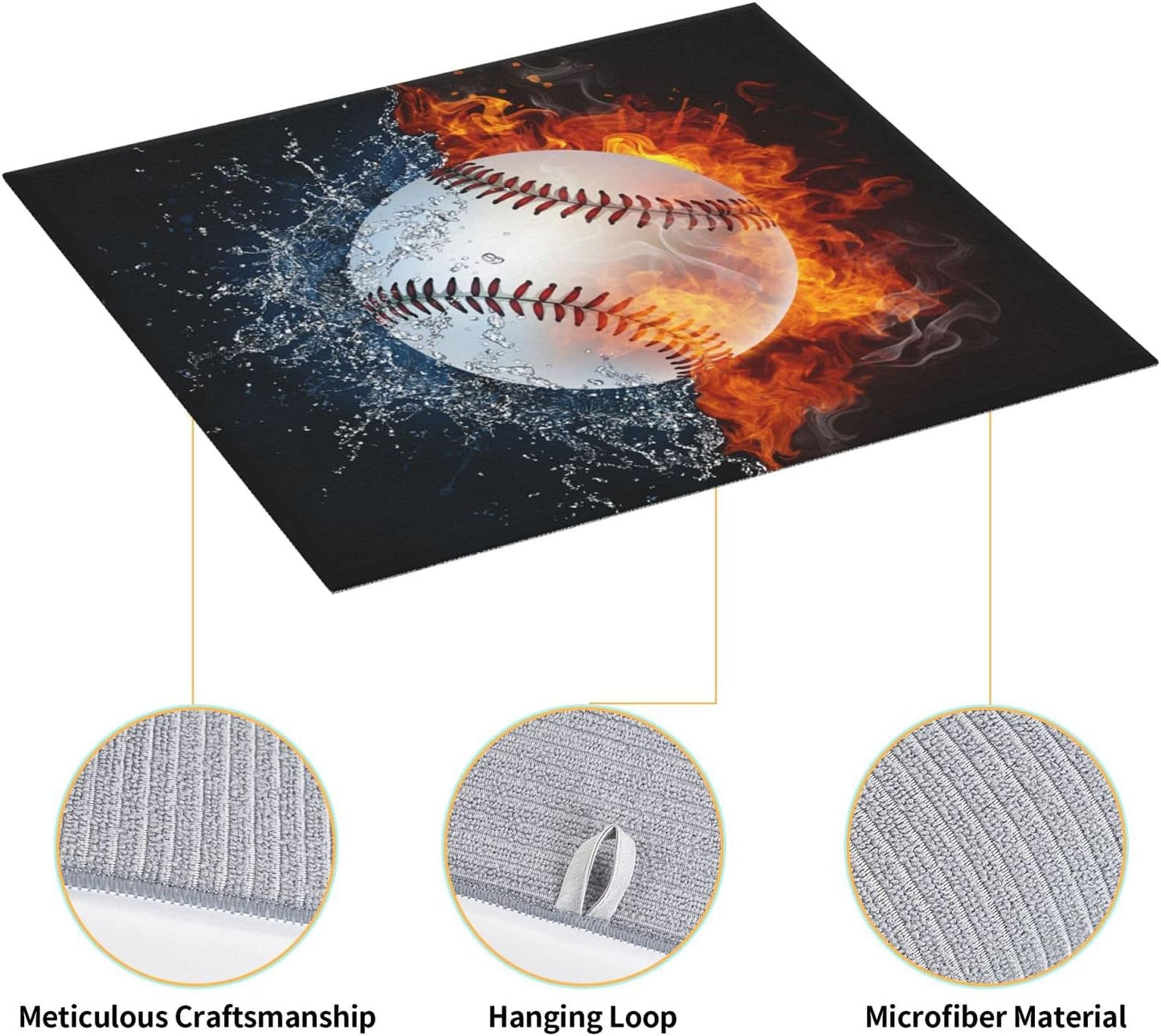 Baseball Dish Drying Mat 18x16 in, Sports-Themed Absorbent Pads with Cool Fire & Water, Drainer Mats for Kitchen Counter