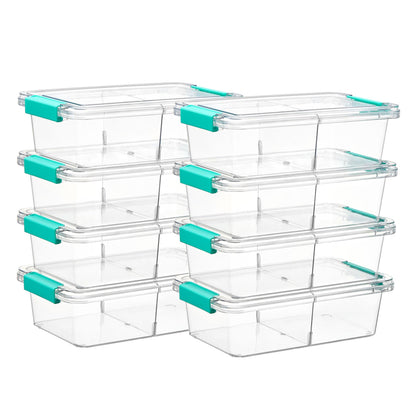 Vtopmart 8 Pack 1.5Qt Clear Pencil Box with Removable Divider, Plastic Pencil Case Crayon Box, Stackable Storage Containers with Lid for Pen, Art Craft, Back to School Teacher Supplies