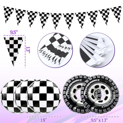 130Pcs Monster Truck Birthday Decorations for Boys Truck Theme Balloon Garland Arch Kit with Backdrop Triangle Banner Black Green Purple Wheel Foil Balloon Kids Monster Truck Party Decor Supplies