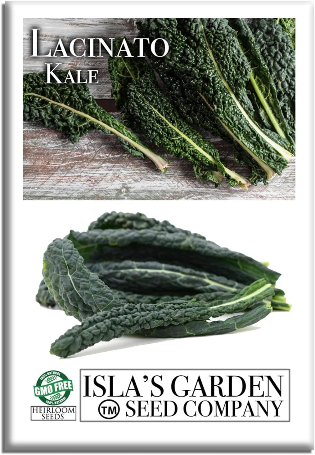 500+ Lacinato Kale Seeds (Brassica oleracea var. palmifolia) Heirloom Non-GMO Seeds by Islas Garden Seeds, Dark