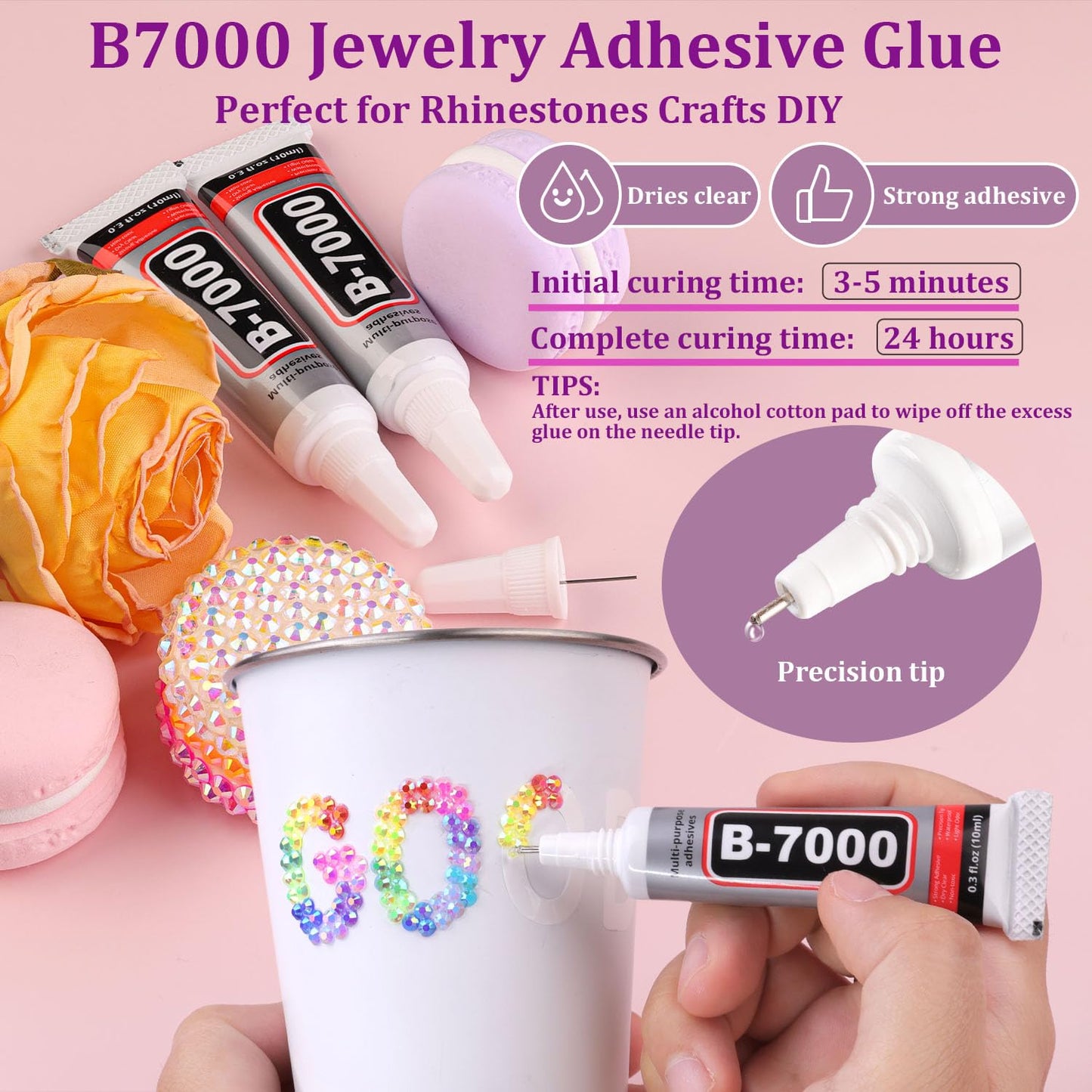 12600Pcs Resin Rhinestones for Crafting with Tweezers, Mixed-Color 4mm Bedazzling Crystal with 1Pcs 10ml B7000 Jewelry Glue for DIY Crafts Clothing Tumblers Shoes Fabric Nail Art