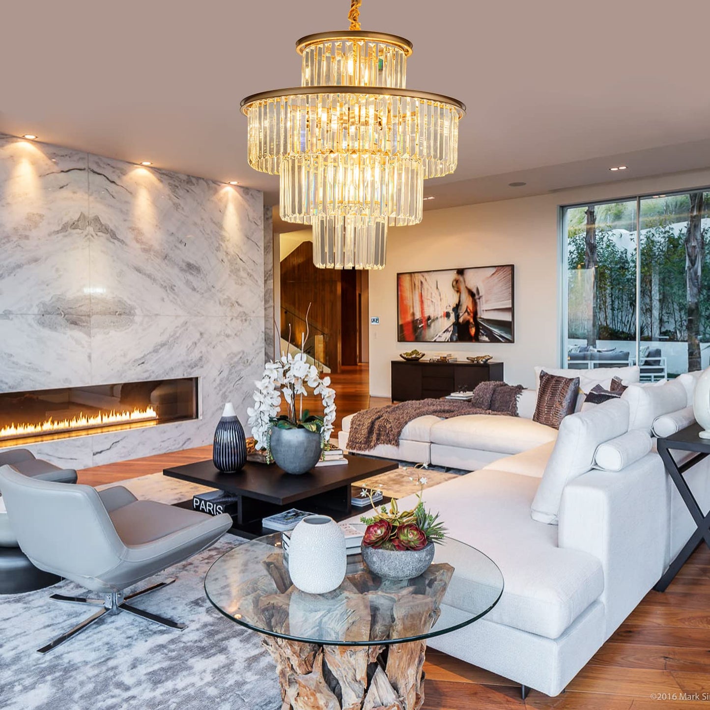 lighceac 23" 14-Light Modern Crystal Chandelier Light Fixtures 4-Tier Gold Luxury Chandeliers for Dining Room Round Hanging Pendant Lighting for Living Room Kitchen Entryway Bedroom Foyer Hallway