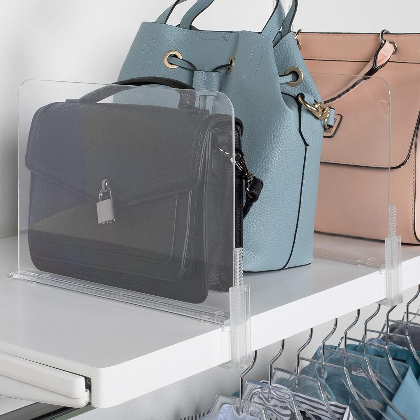 Richards Homewares Acrylic Shelf Dividers 2 Pack - Closet Organizer for Purses, Clothes, or Books - Clear Separators