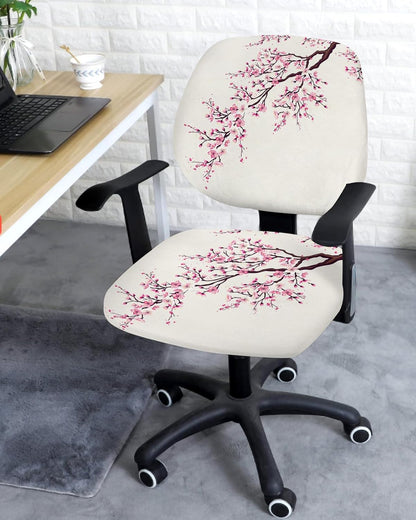 Cherry Blossoms Office Chair Cover, Stretchable Computer Chair Seat Cover, Pink Spring Floral Design